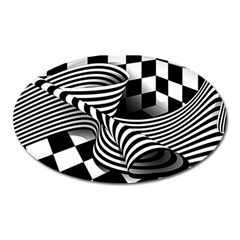 Op Art Black White Drawing Oval Magnet by Pakrebo