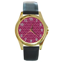 Heart Shaped Print Design Round Gold Metal Watch by dflcprintsclothing