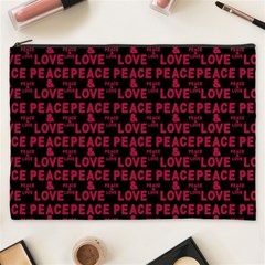 Peace And Love Typographic Print Pattern Cosmetic Bag (xxxl)