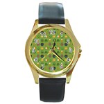 St Patricks day pattern Round Gold Metal Watch Front