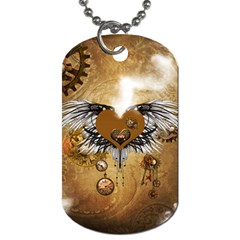 Wonderful Steampunk Heart With Wings, Clocks And Gears Dog Tag (one Side) by FantasyWorld7