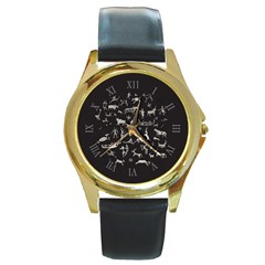 Petroglyph Nordic Beige And Black Background Petroglyph Nordic Beige And Black Background Round Gold Metal Watch by snek