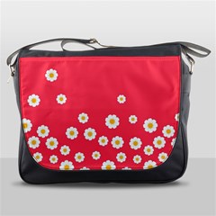 Flowers White Daisies Pattern Red Background Flowers White Daisies Pattern Red Bottom Messenger Bag by genx