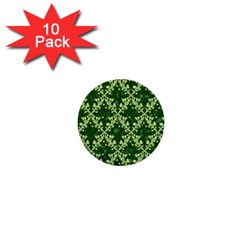 White Flowers Green Damask 1  Mini Buttons (10 Pack)  by Pakrebo