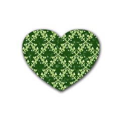 White Flowers Green Damask Heart Coaster (4 Pack) 