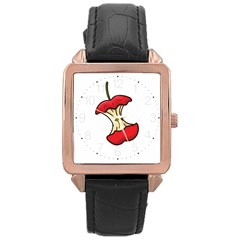 Red Apple Core Funny Retro Pattern Half On White Background Rose Gold Leather Watch  by genx