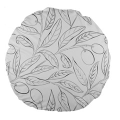 Organic Olive Leaves Pattern Hand Drawn Black And White Large 18  Premium Flano Round Cushions by genx