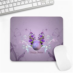 Happy Easter, Easter Egg With Flowers In Soft Violet Colors Large Mousepads by FantasyWorld7