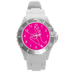 A-ok Perfect Handsign Maga Pro-trump Patriot On Pink Background Round Plastic Sport Watch (l) by snek