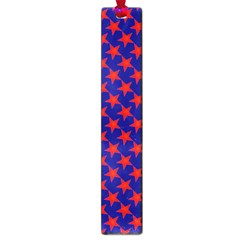 Red Stars Pattern On Blue Large Book Marks by BrightVibesDesign