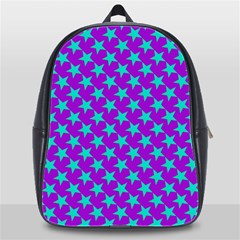 Turquoise Stars Pattern On Purple School Bag (xl) by BrightVibesDesign