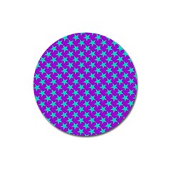 Turquoise Stars Pattern On Purple Magnet 3  (round) by BrightVibesDesign