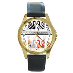 Bulgarian Folk Art Folk Art Round Gold Metal Watch