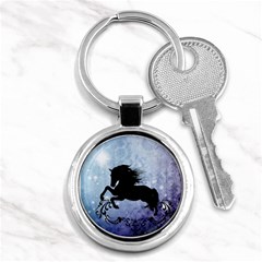 Wonderful Black Horse Silhouette On Vintage Background Key Chains (round)  by FantasyWorld7