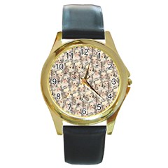 Vintage Singing Heads Round Gold Metal Watch