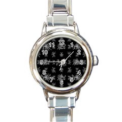 Black And White Ethnic Design Print Round Italian Charm Watch