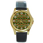 Pattern Red Green Yellow Black Round Gold Metal Watch Front