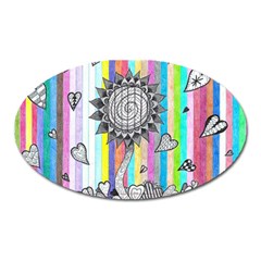 Striped Flower Oval Magnet by okhismakingart