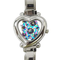 Neon Geometric Flowers  Heart Italian Charm Watch by okhismakingart