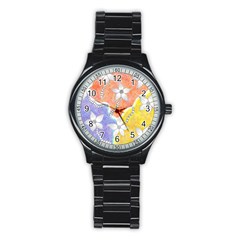 Tricolor Garden  Stainless Steel Round Watch by okhismakingart