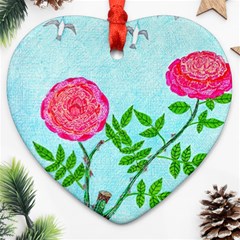 Roses And Seagulls Heart Ornament (two Sides) by okhismakingart