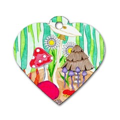 Iguana And Mushrooms Dog Tag Heart (two Sides) by okhismakingart