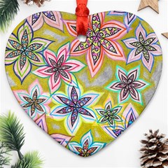 Bubble Flowers Heart Ornament (two Sides) by okhismakingart