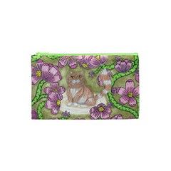 Fluffy Cat In A Garden  Cosmetic Bag (xs) by okhismakingart