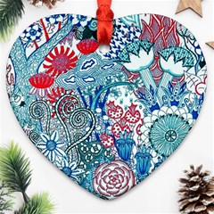 Floral Jungle Blue Heart Ornament (two Sides) by okhismakingart