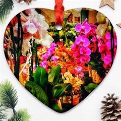 Orchids In The Market Heart Ornament (two Sides) by okhismakingart