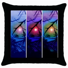 Moon And Locust Tree Collage Throw Pillow Case (black) by okhismakingart