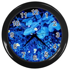 Blue Daisies Wall Clock (black)