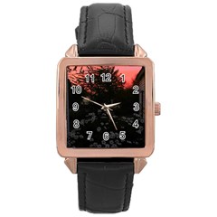 Daisies And Pink Rose Gold Leather Watch 