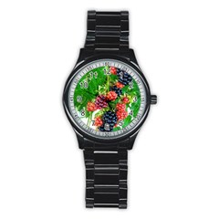 Blackberries Stainless Steel Round Watch by okhismakingart