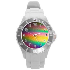 Rainbow Streaks Round Plastic Sport Watch (l)