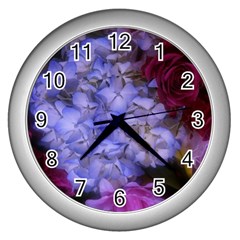 Hydrangea Arrangement Ii (blue Tint) Wall Clock (silver) by okhismakingart