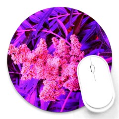 Pink And Blue Sideways Sumac Round Mousepads by okhismakingart