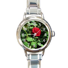 Deep Red Rose Round Italian Charm Watch by okhismakingart