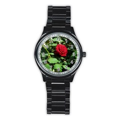 Deep Red Rose Stainless Steel Round Watch by okhismakingart