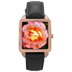 Light Orange And Pink Rose Rose Gold Leather Watch 