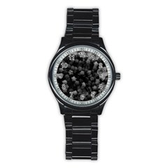 Floral Stars -black And White Stainless Steel Round Watch by okhismakingart