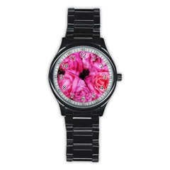 Pink Roses Stainless Steel Round Watch by okhismakingart