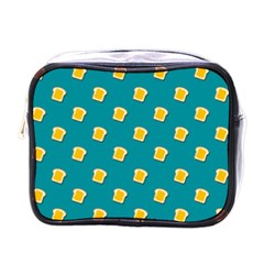 Toast With Cheese Pattern Turquoise Green Background Retro Funny Food Mini Toiletries Bag (one Side) by genx