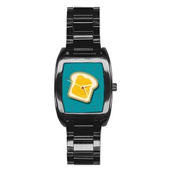 Toast With Cheese Pattern Turquoise Green Background Retro Funny Food Stainless Steel Barrel Watch by genx