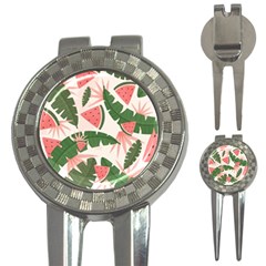 Tropical Watermelon Leaves Pink And Green Jungle Leaves Retro Hawaiian Style 3-in-1 Golf Divots by genx