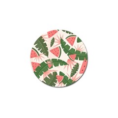 Tropical Watermelon Leaves Pink And Green Jungle Leaves Retro Hawaiian Style Golf Ball Marker by genx