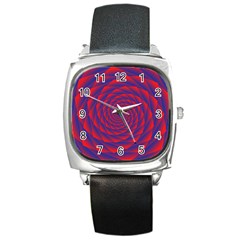 Fractal Rose Blue Red Square Metal Watch by Pakrebo