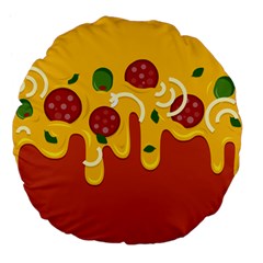 Pizza Topping Funny Modern Yellow Melting Cheese And Pepperonis Large 18  Premium Flano Round Cushions by genx