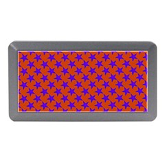 Purple Stars Pattern On Orange Memory Card Reader (mini) by BrightVibesDesign