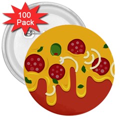 Pizza Topping Funny Modern Yellow Melting Cheese And Pepperonis 3  Buttons (100 Pack)  by genx